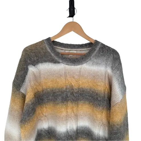 And The Why Striped Fuzzy Sweater size 1X/2X NWT Long Sleeve Grey White Yellow Gray