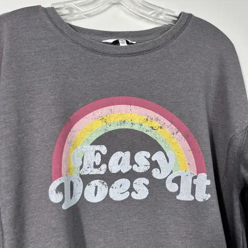 Wildfox Easy Does It Rainbow Graphic Oversized Vented Side Fleece Sweatshirt L