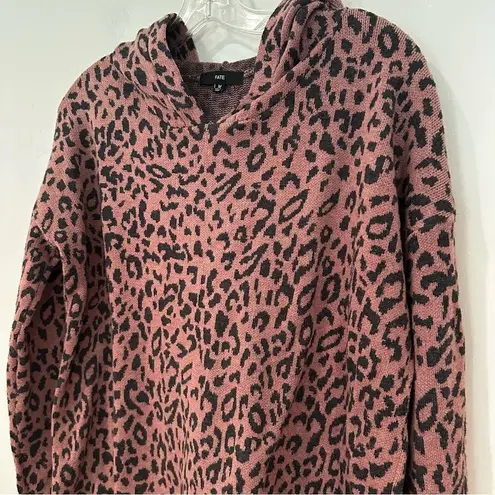 FATE by LFD Leopard Animal Print Hoodie Sweater Women's Medium Mauve Wool Blend Pink - Image 2