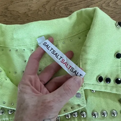 SALT Studded Denim Jacket in Neon Yellow Green