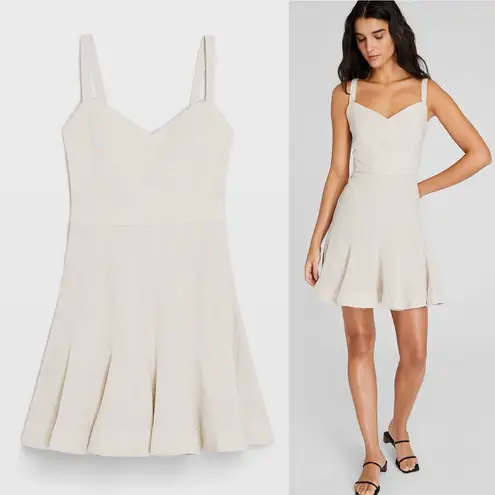 Club Monaco Linen Fluted Hem Mini Dress Beige Neutral