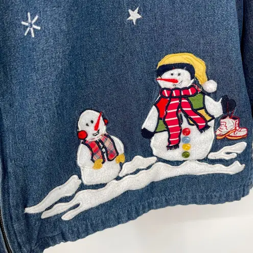 Fashion Bug Vintage  Blue Jean Christmas Snowman Zip Front Jacket Womens 14/16 W