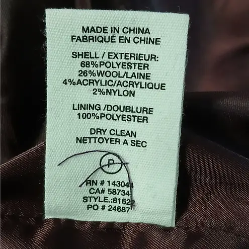 Avec Les Filles Womens Coat Size XL Burgundy Wool Blend Double Breasted Jacket