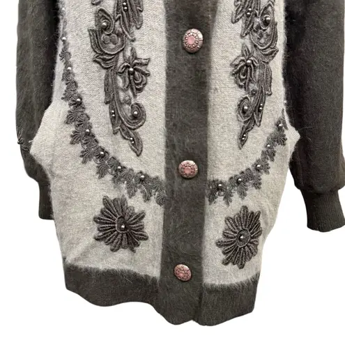 Vintage Angora Beaded Cardigan Korea 80% Angora L/XL Brown