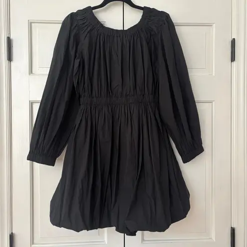Ulla Johnson Black Martine Mini Dress Noir Bubble Hem Long Sleeve Bateau Size 0