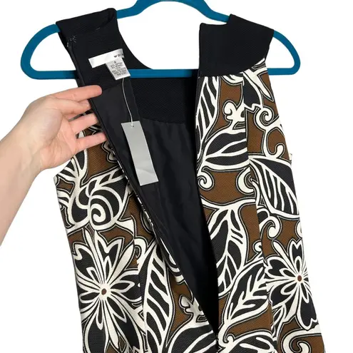 WD•NY NWT WD.NY Brown Black Leaf Scroll Print Embellished Neckline Sheath Dress