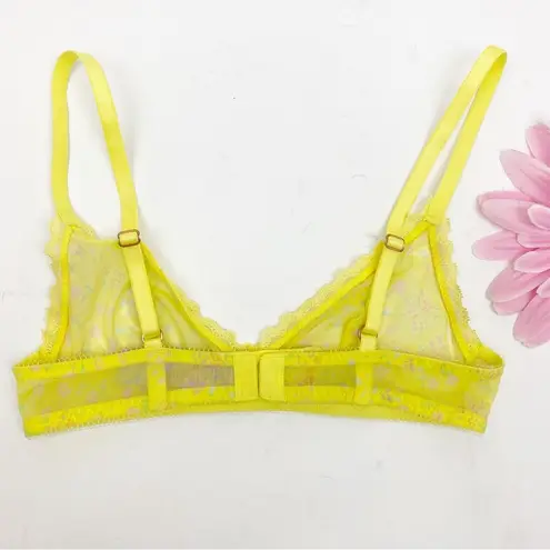 Savage X Fenty Ditsy Floral Limelight Unlined Mesh Lace Bralette Yellow Pink