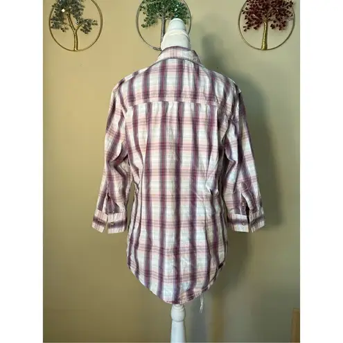 Carhartt  Huron Cream Berry Red Pink Plaid Button Down 3/4 Sleeve Shirt Medium - Image 8