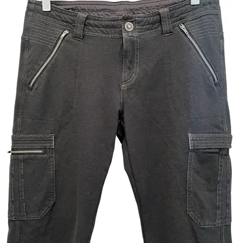 Kuhl Women's Krush Cargo Black Hiking Pants Sz 8 Reg Skinny Fit Moto Zip Pockets