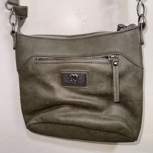 SHARIF BROWN FRINGE STUDDED CROSSBODY SHOULDER PURSE Grey Gray