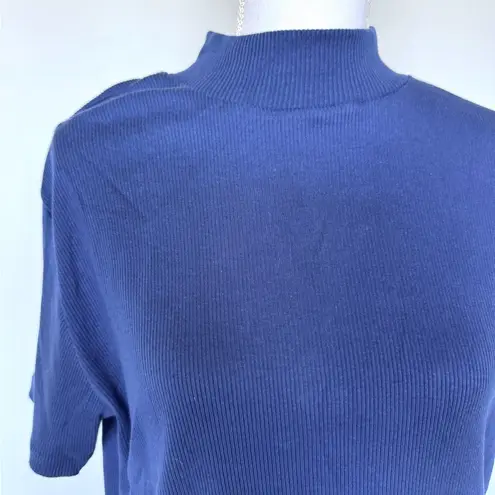 Vintage Ribbed Navy Mock Neck Tee | L
