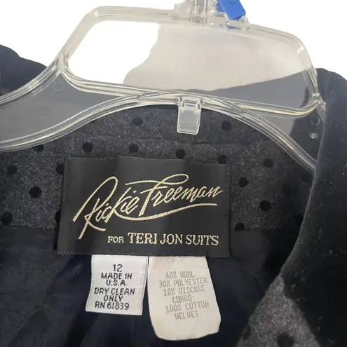 Rickie Freeman Vintage 90s Women's Size 12 Large Wool Blend Polka Dot Blazer Black