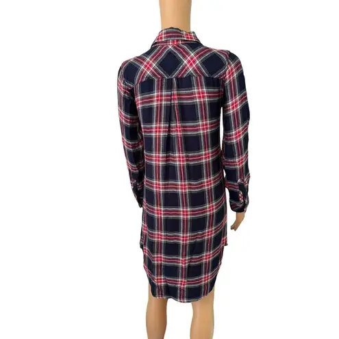 Rails Navy Blue & Red Plaid Flannel Button Front Long Sleeve Shirt Dress Size XS