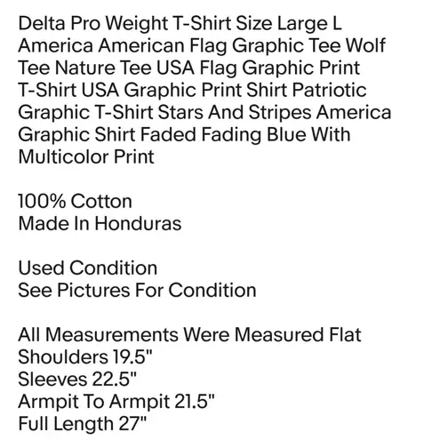 Delta Pro Weight T-Shirt Size Large L America American Flag Graphic Tee Wolf Tee Nature Tee