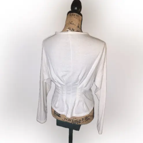 Pilcro Pleated Oatmeal Heathered Cream Raw Edge Long Sleeve Sweatshirt S