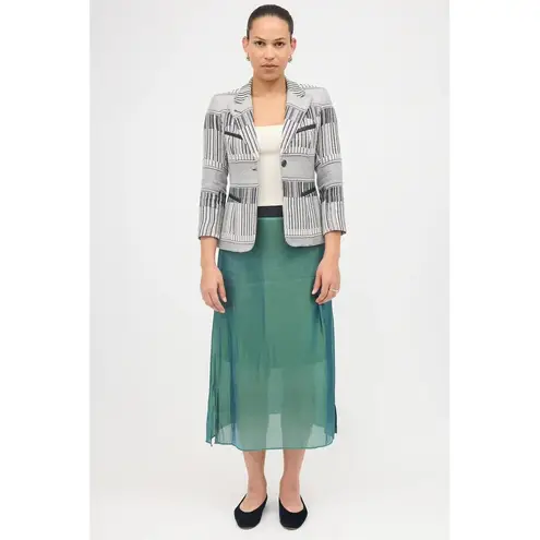 Smythe Woven 90s Shrunken Blazer Black White Abstract Stripe One Button Size 6