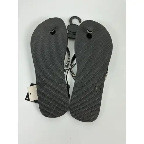 Virtis Women's Flip Flops Black Tattoo Rose Bird Heart Sandal Size M 7/8