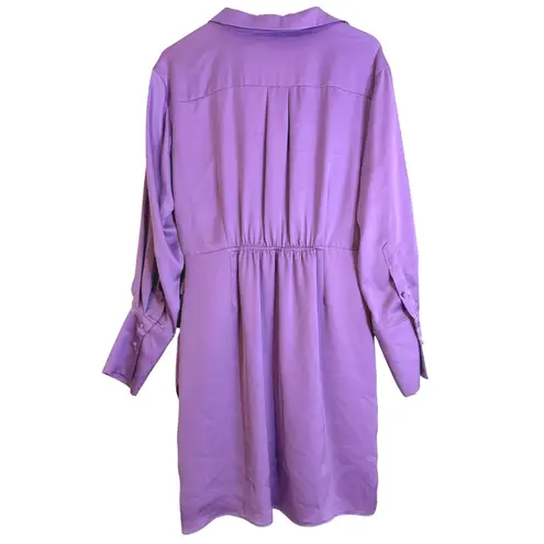 Lucy Paris Purple Satin Twist Front Collared Long Sleeve Shirt Dress Size L
