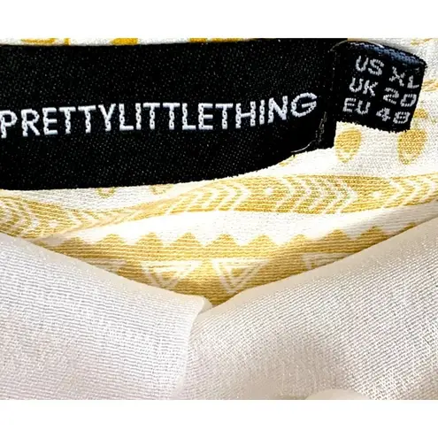 Pretty Little Thing  Off Shoulder Yellow Paisley Tile Print Bardot Maxi Dress US XL