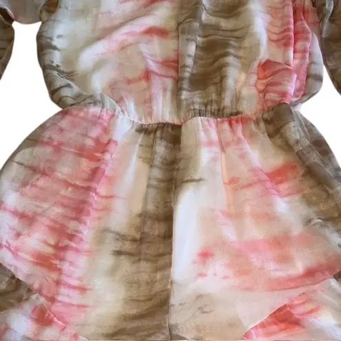 Andree by Unit NWT Tie Dye Romper Cold Shoulder Bell Sleeve Ruffle Hem Sz Lg