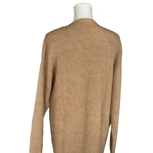 INC International Concepts Women's Sequined Long Button Up Cardigan Size L Tan Size L