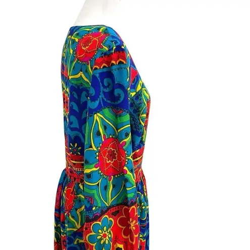 Vintage Barkcloth Psychedelic Colorful Floral Harem Leg Jumpsuit sz Medium/Large