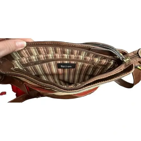 LIZ & CO. LIZ CLAIBORNE SLOUCHY BOHO STRIPED CROSSBODY BAG PURSE Brown