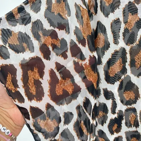 Jordan Taylor Oversized Mesh Leopard Print V-Neck Kaftan Tunic Top Size Medium