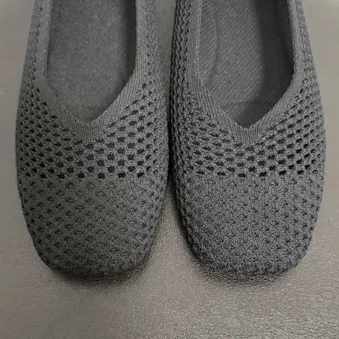 Vivaia Black Margot Open Knit Square Toe V Cut Opening Slip On Flats 40.5 9 9.5