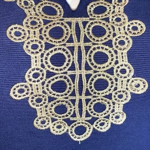 Charter Club Womens Ottoman Sheath Dress Pullover Knit Blue Gold Petite Large