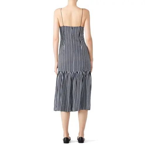 Elizabeth and James Jewel Midi Dress Women's 10 Navy White Striped Shift Ruffle