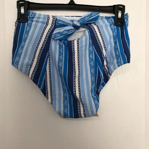 Lemlem Eshal High Waist Bikini Bottom Blue Striped Swimwear Size Small Stylish