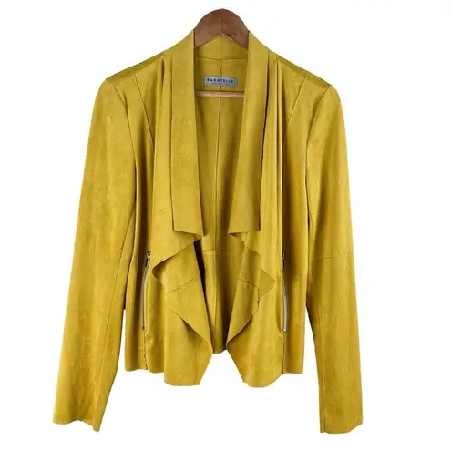 Bagatelle Faux Suede Drape Moto Jacket Blazer Open Front Yellow, Size Small