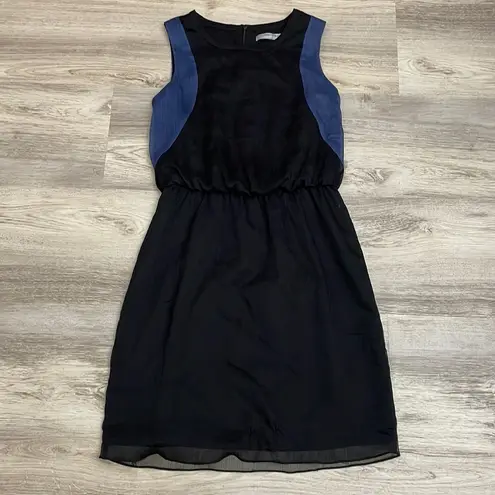 Andrew Marc Black & Blue Sleeveless Sheer Zip Back Elastic Waist Mini Dress S