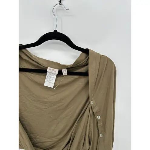 LOGO By Lori Goldstein Cardigan Scarf Button Sleeve Women M/L Green Stretch