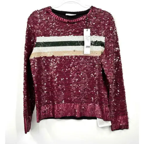 AVIU Bordeaux Sequin Striped Long Sleeve Sweater Size 46 Large US Red