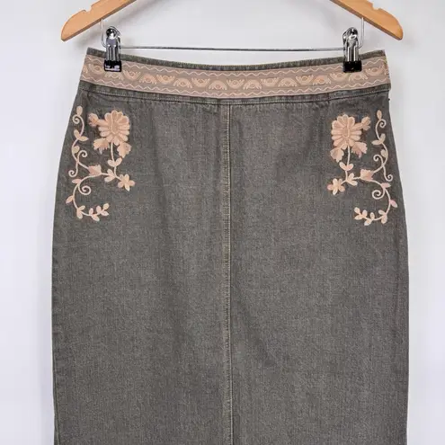 Willi Smith Vintage Y2K Skirt Womens 8 Blue Jean Pink Embroidered Hippie Boho