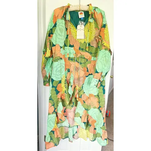 Farm Rio NWT Anthropologie  Wrap Asymmetrical Ruffle Midi Dress Size Large