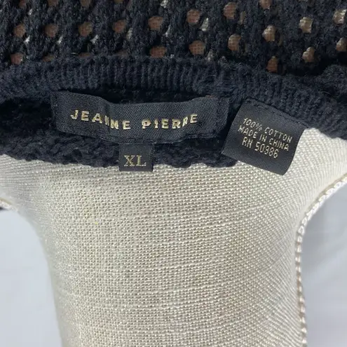 Jeanne pierre Crew Neck Black Open Knit 3/4 Sleeve Sweater Size XL