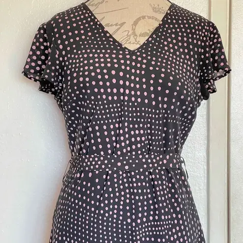 Laura Scott Dress Womens Sz 12 Polka Dots Rockabilly Pink Black Tied Midi Retro