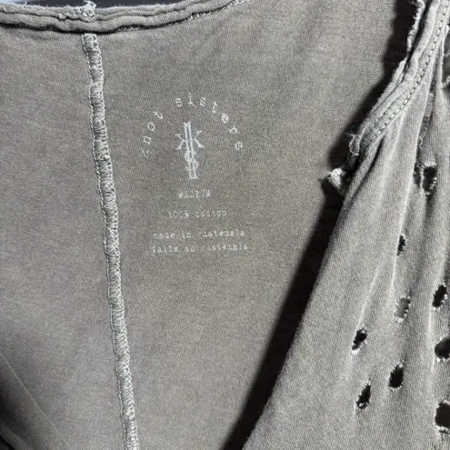 Knot Sisters Distressed Tank Olive Green Cotton Festival Grunge Holes M V Neck