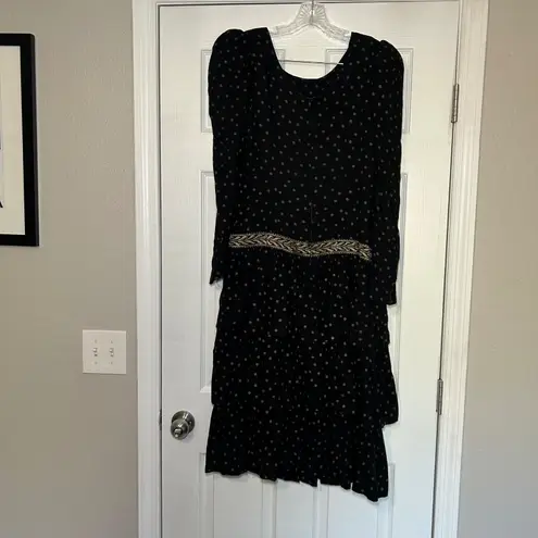 Vintage Leslie Lucks Polka Dot Dress Tiered Midi Puff Long Sleeve Party Classic Black Size L