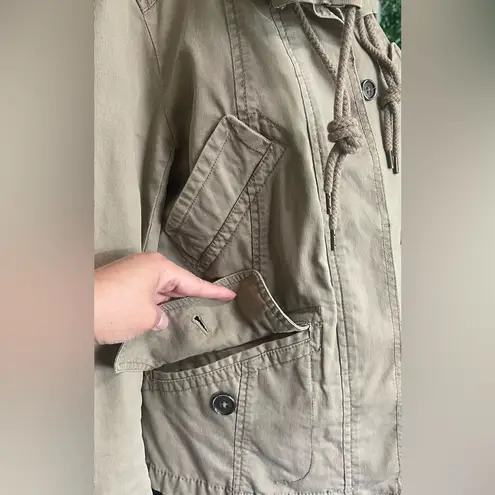 Dalia Collection Olive Green Utility Jacket with Hood and Drawstring Waist