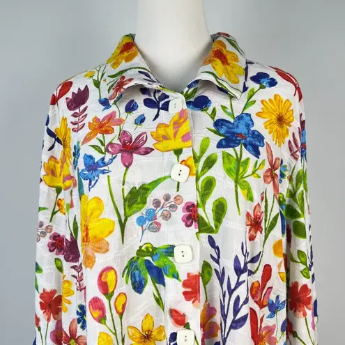 NWOT Ali Miles PLUS Knit Floral Point Collar 3/4 Bell Sleeve Button