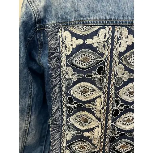 Jaase Embroidered Boho Denim Jean Jacket M