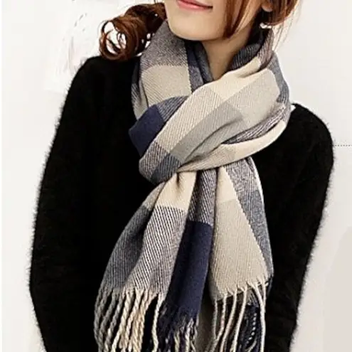 Wander Agio Shawl Big Grid Lattice Scarf Women's Fashion Long Large Winter Warm Blue