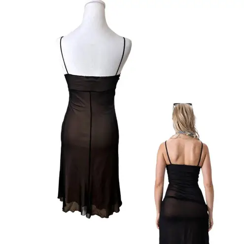 Vintage 90's lace trim lined ruffle slip dress small. Made in U.S.A. Black