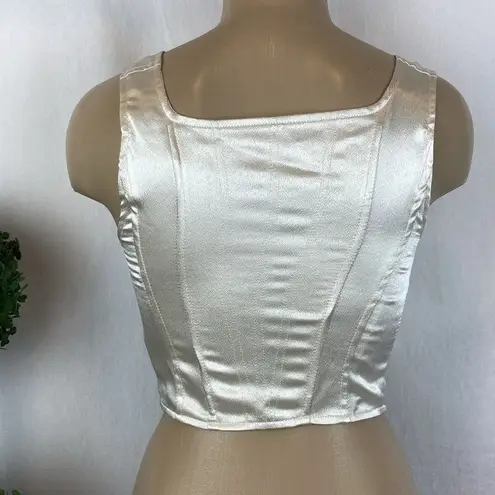 Future Collective Ivory Satin Sleeveless Zip Up Cropped Corset Bustier Top 2