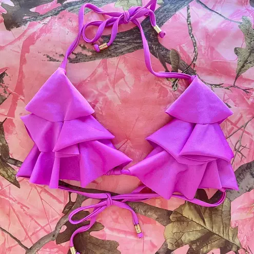 y2k vintage 2000s purple pink ruffle triangle bikini top Size M