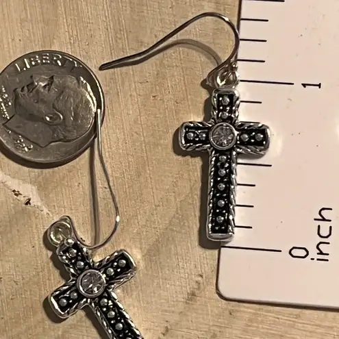 kim rogers Cross Silver Tone Antique Earrings